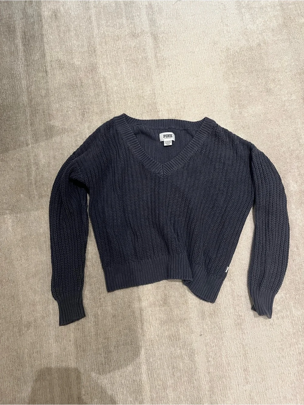 PINK Victoria's Secret Dark Navy V-Neck Cropped Cable Knit Sweater